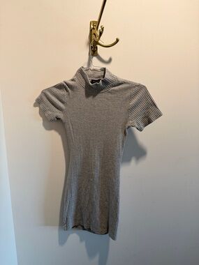 PrettyLittleThing Light Gray Ribbed Mock Neck Dress